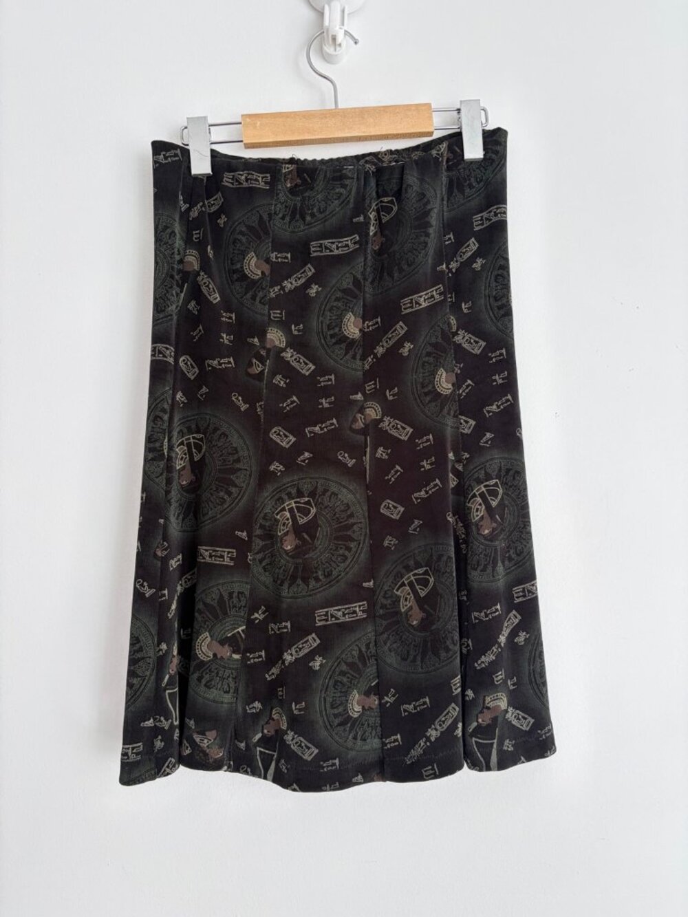 Vintage Egyptian Revival Print Stretch Knit Skirt M